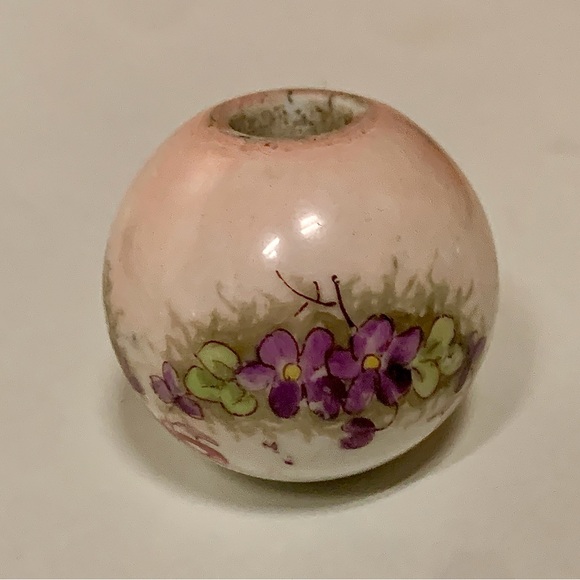 Early Mid Century Floral Bow Hand Painted Porcelain Cane Topper Ball Handle - Picture 2 of 16